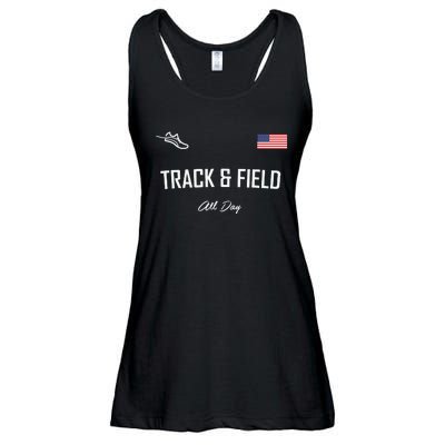 Track And Field Gifts Track Field All Day Usa Flag Ladies Essential Flowy Tank