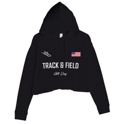 Track And Field Gifts Track Field All Day Usa Flag Crop Fleece Hoodie