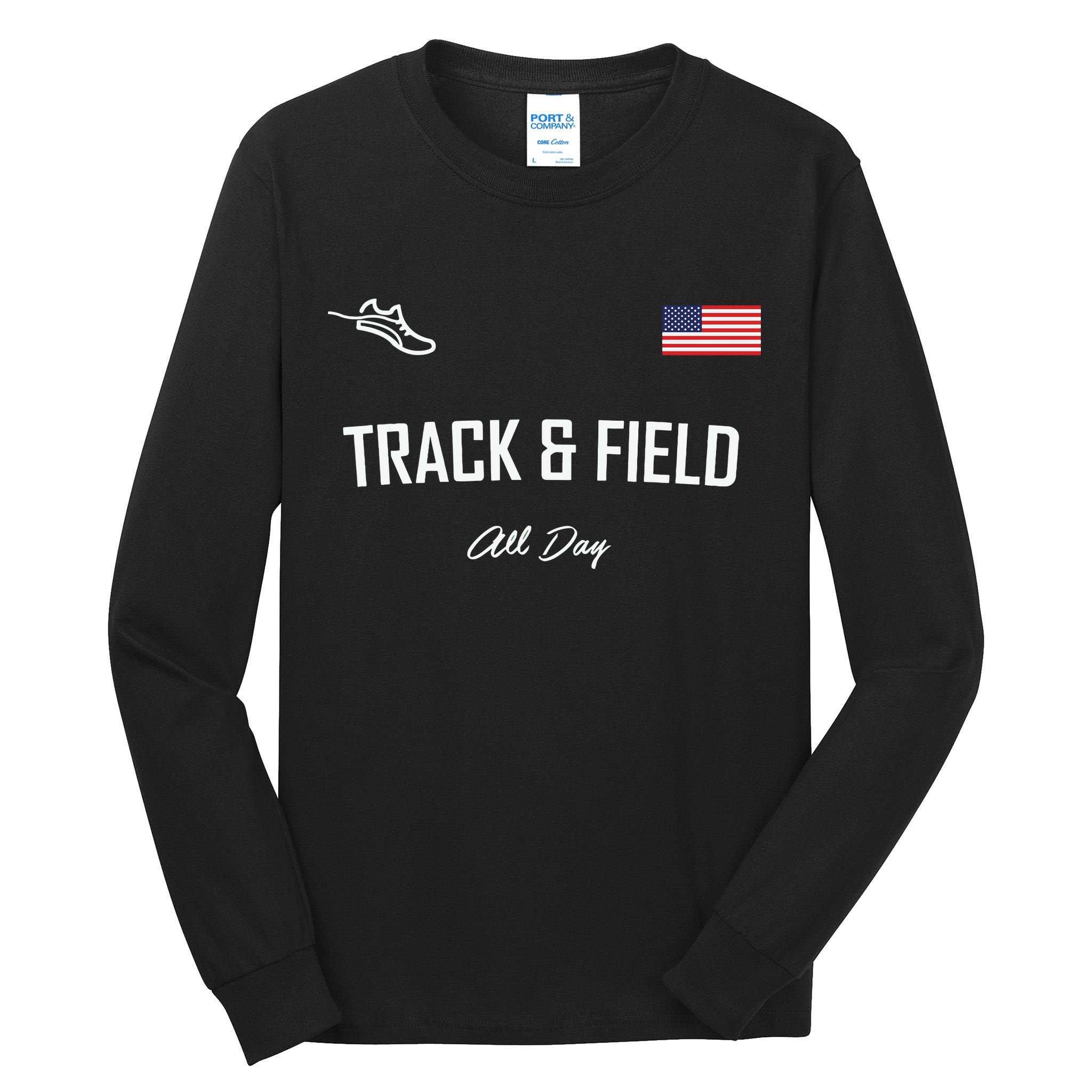 Track And Field Gifts Track Field All Day Usa Flag Tall Long Sleeve T-Shirt