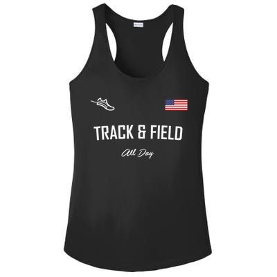 Track And Field Gifts Track Field All Day Usa Flag Ladies PosiCharge Competitor Racerback Tank