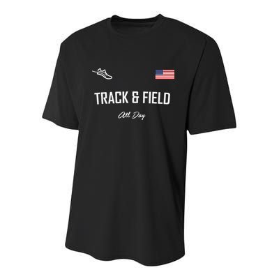 Track And Field Gifts Track Field All Day Usa Flag Youth Performance Sprint T-Shirt