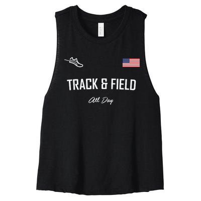 Track And Field Gifts Track Field All Day Usa Flag Women's Racerback Cropped Tank