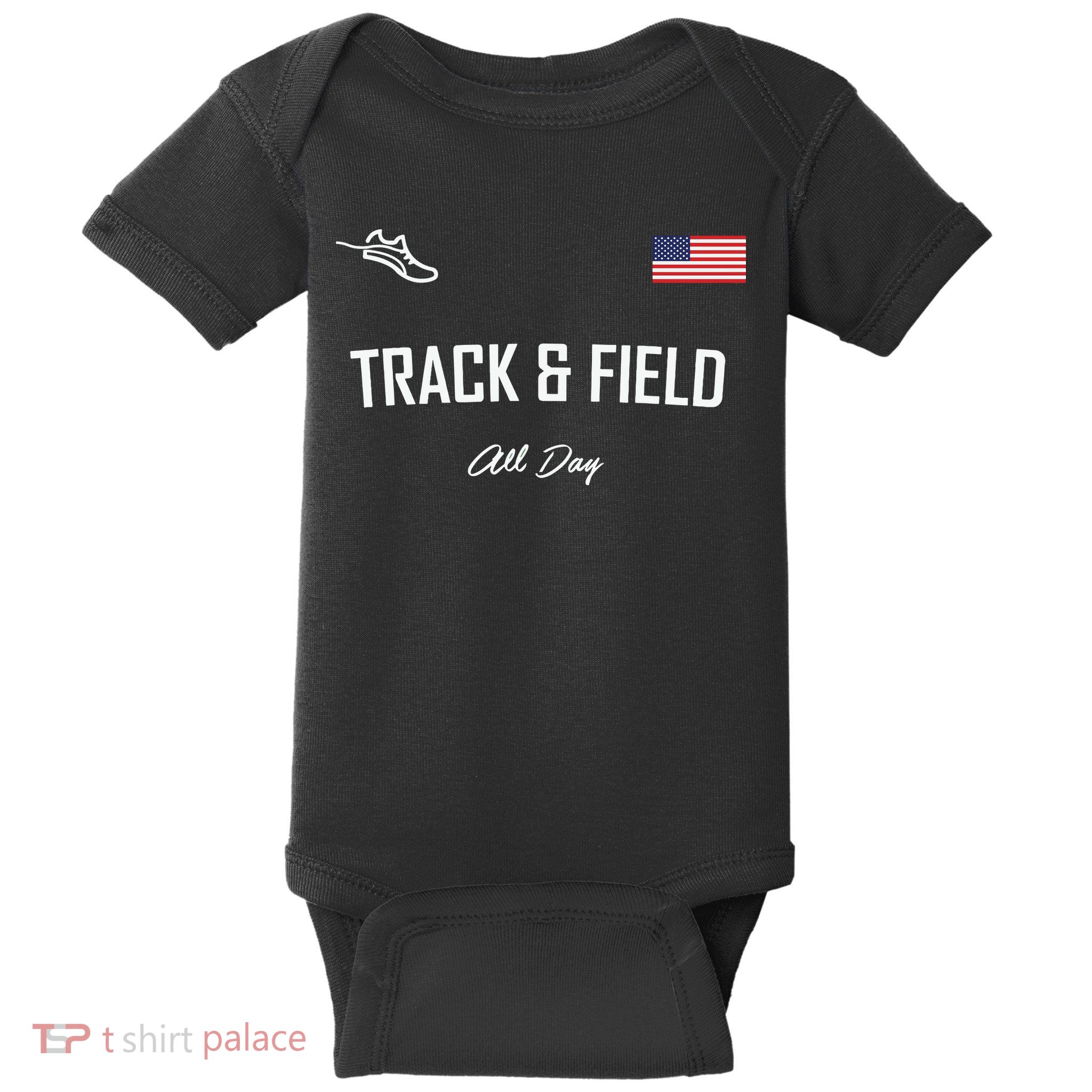 Track And Field Gifts Track Field All Day Usa Flag Baby Bodysuit