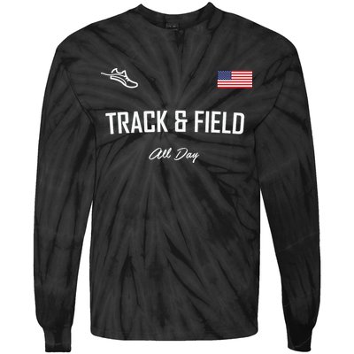 Track And Field Gifts Track Field All Day Usa Flag Tie-Dye Long Sleeve Shirt