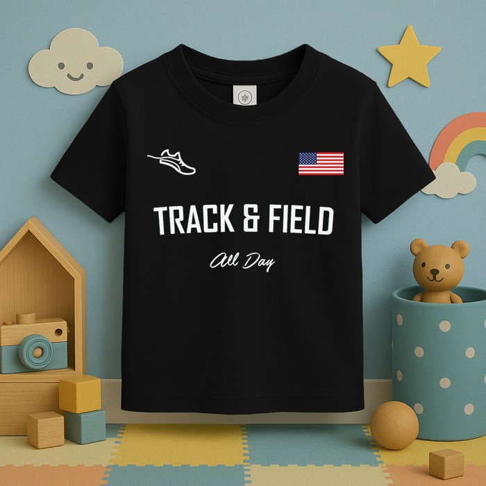 Track And Field Gifts Track Field All Day Usa Flag Toddler T-Shirt