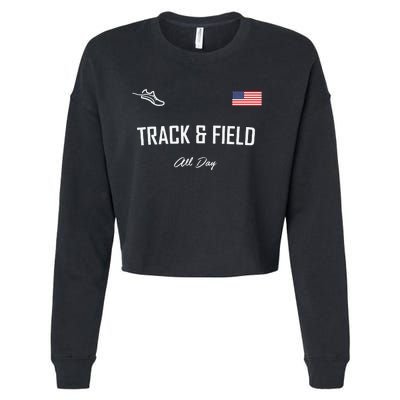 Track And Field Gifts Track Field All Day Usa Flag Cropped Pullover Crew