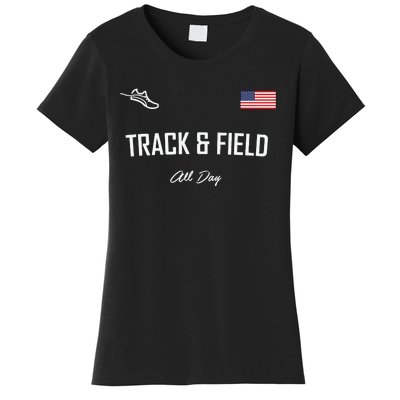 Track And Field Gifts Track Field All Day Usa Flag Women's T-Shirt