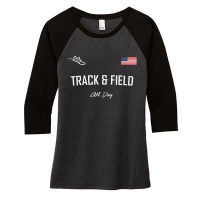 Track And Field Gifts Track Field All Day Usa Flag Women's Tri-Blend 3/4-Sleeve Raglan Shirt