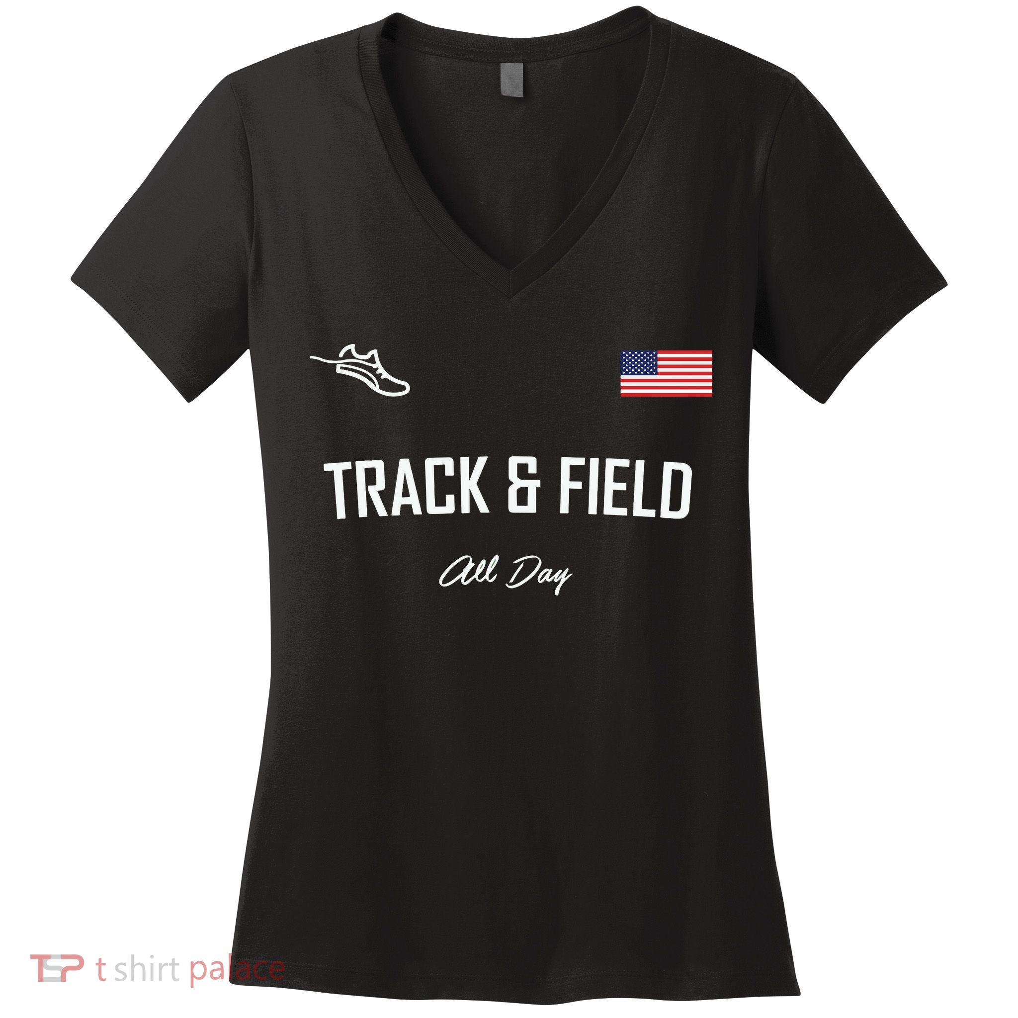 Track And Field Gifts Track Field All Day Usa Flag Women's V-Neck T-Shirt