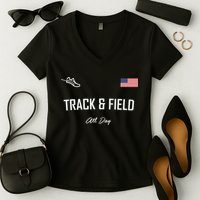 Track And Field Gifts Track Field All Day Usa Flag Women's V-Neck T-Shirt
