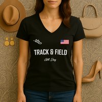 Track And Field Gifts Track Field All Day Usa Flag Women's V-Neck T-Shirt