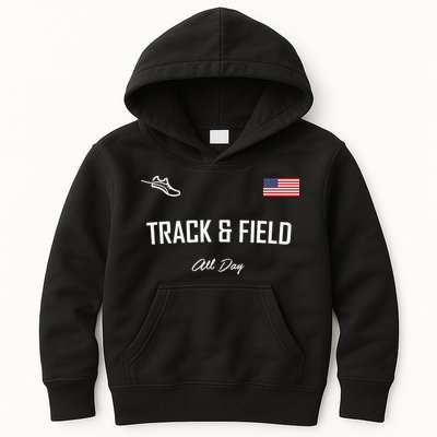 Track And Field Gifts Track Field All Day Usa Flag Kids Hoodie