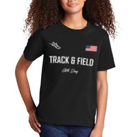 Track And Field Gifts Track Field All Day Usa Flag Kids T-Shirt