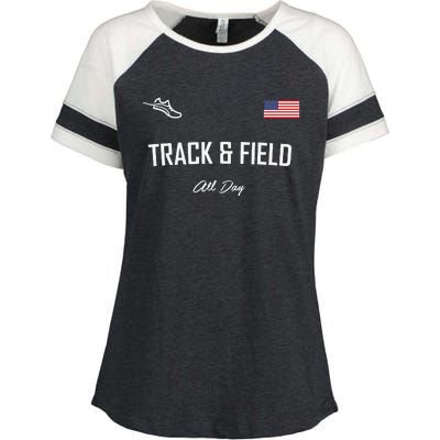 Track And Field Gifts Track Field All Day Usa Flag Enza Ladies Jersey Colorblock Tee