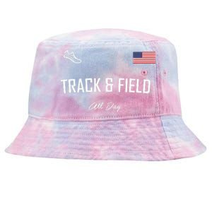 Track And Field Gifts Track Field All Day Usa Flag Tie-Dyed Bucket Hat