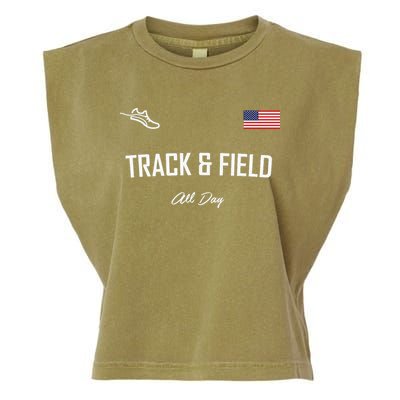 Track And Field Gifts Track Field All Day Usa Flag Garment-Dyed Women's Muscle Tee