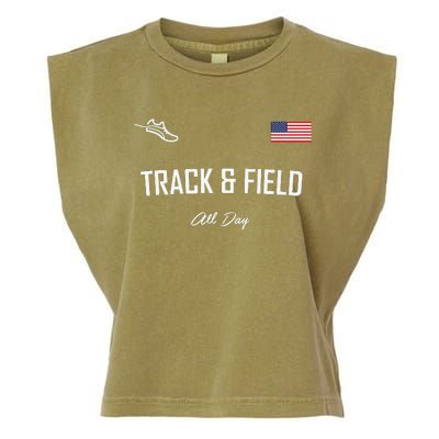 Track And Field Gifts Track Field All Day Usa Flag Garment-Dyed Women's Muscle Tee