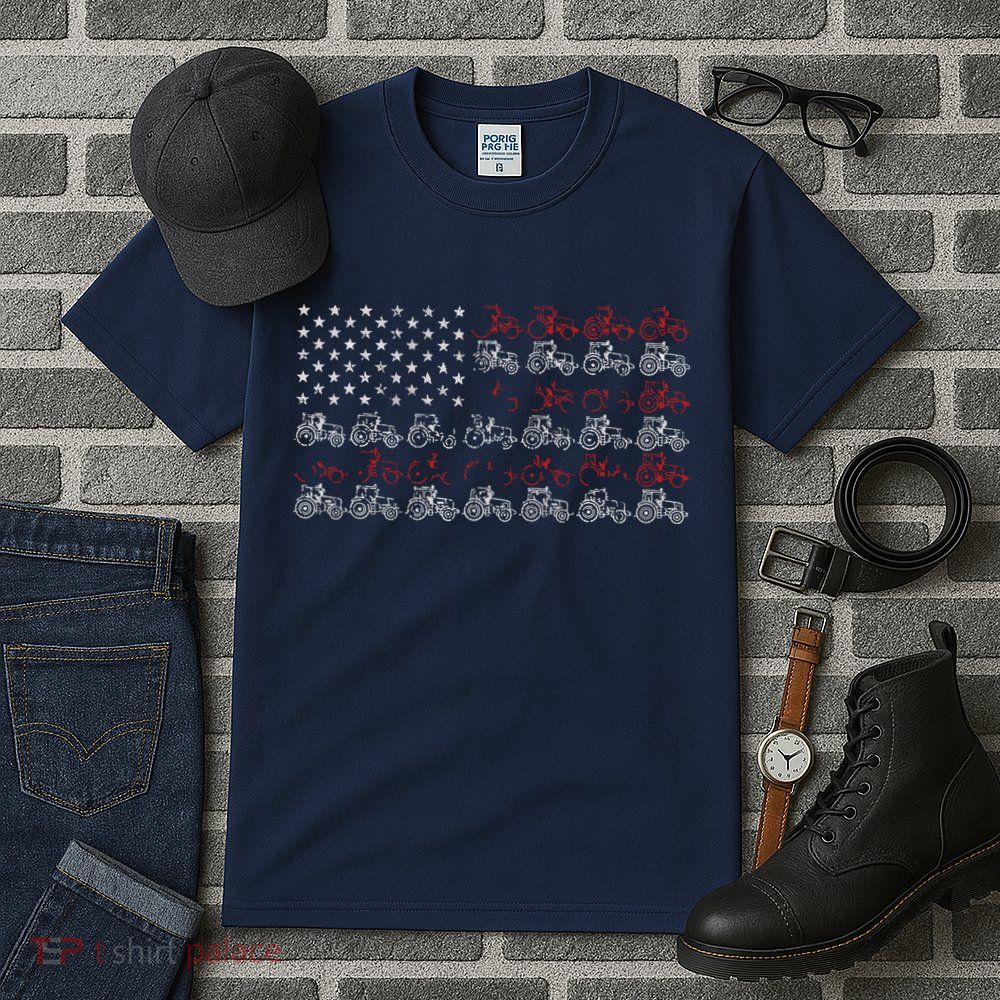 Tractor American Flag Farmer Tall T-Shirt