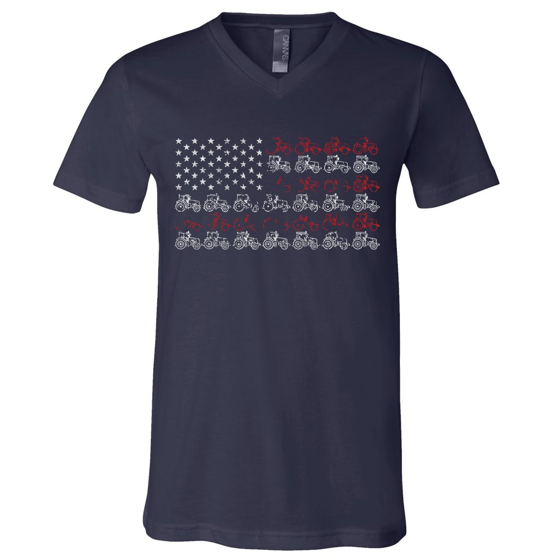 Tractor American Flag Farmer V-Neck T-Shirt