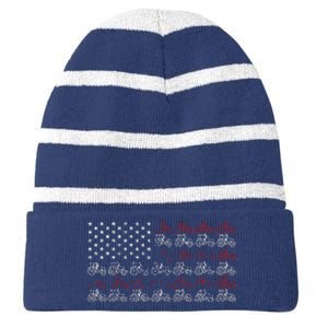 Tractor American Flag Farmer Striped Beanie with Solid Band