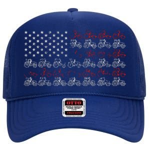 Tractor American Flag Farmer High Crown Mesh Back Trucker Hat