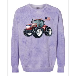 Tractor American Flag Farming 4th Of July Patriotic Farmer Colorblast Crewneck Sweatshirt