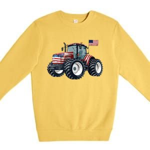 Tractor American Flag Farming 4th Of July Patriotic Farmer Premium Crewneck Sweatshirt