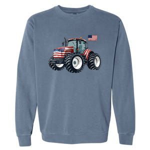 Tractor American Flag Farming 4th Of July Patriotic Farmer Garment-Dyed Sweatshirt