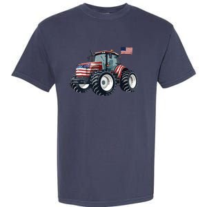 Tractor American Flag Farming 4th Of July Patriotic Farmer Garment-Dyed Heavyweight T-Shirt