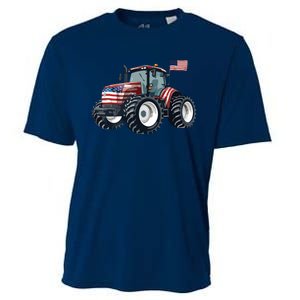 Tractor American Flag Farming 4th Of July Patriotic Farmer Cooling Performance Crew T-Shirt