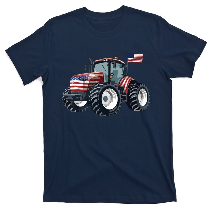 Tractor American Flag Farming 4th Of July Patriotic Farmer T-Shirt