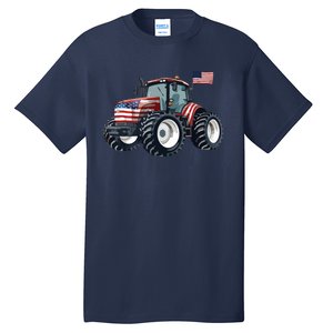 Tractor American Flag Farming 4th Of July Patriotic Farmer Tall T-Shirt