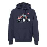 Tractor American Flag Farming 4th Of July Patriotic Farmer Premium Hoodie