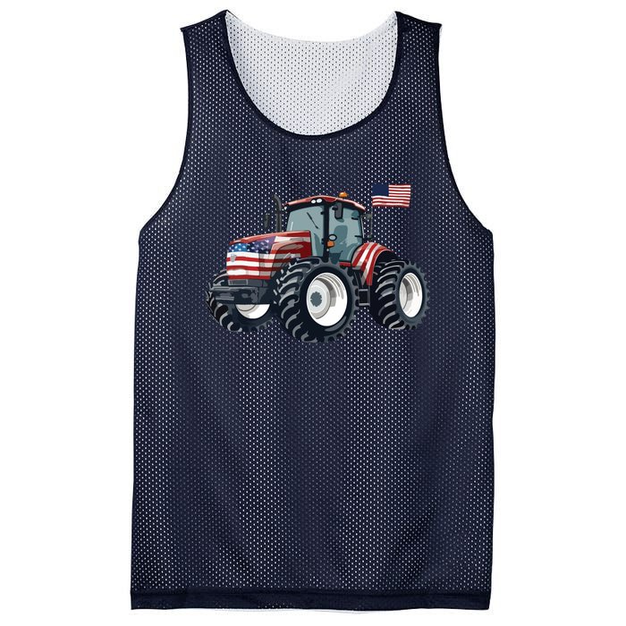 Tractor American Flag Farming 4th Of July Patriotic Farmer Mesh Reversible Basketball Jersey Tank