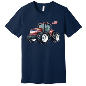 Tractor American Flag Farming 4th Of July Patriotic Farmer Premium T-Shirt