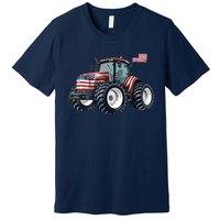 Tractor American Flag Farming 4th Of July Patriotic Farmer Premium T-Shirt