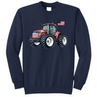 Tractor American Flag Farming 4th Of July Patriotic Farmer Tall Sweatshirt