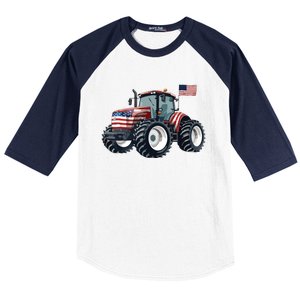 Tractor American Flag Farming 4th Of July Patriotic Farmer Baseball Sleeve Shirt