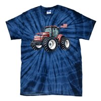 Tractor American Flag Farming 4th Of July Patriotic Farmer Tie-Dye T-Shirt