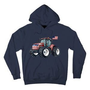 Tractor American Flag Farming 4th Of July Patriotic Farmer Tall Hoodie