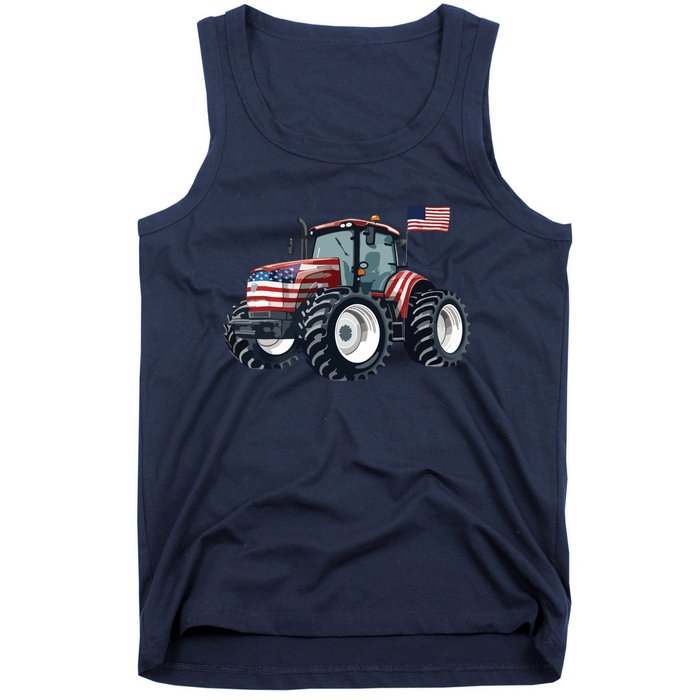 Tractor American Flag Farming 4th Of July Patriotic Farmer Tank Top