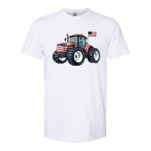 Tractor American Flag Farming 4th Of July Patriotic Farmer Softstyle CVC T-Shirt