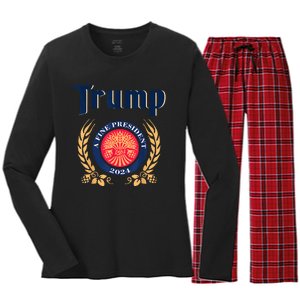 Trump A Fine President 2024 Take America Back Election Women's Long Sleeve Flannel Pajama Set 