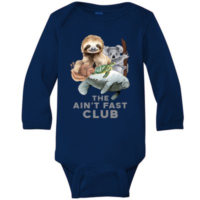 The Aint Fast Club Funny Cute Slow Animal Baby Long Sleeve Bodysuit