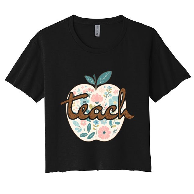 Teacher Apple Floral Women's Crop Top Tee
