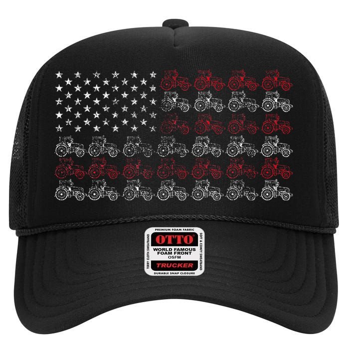 Tractor American Flag Farmer High Crown Mesh Back Trucker Hat