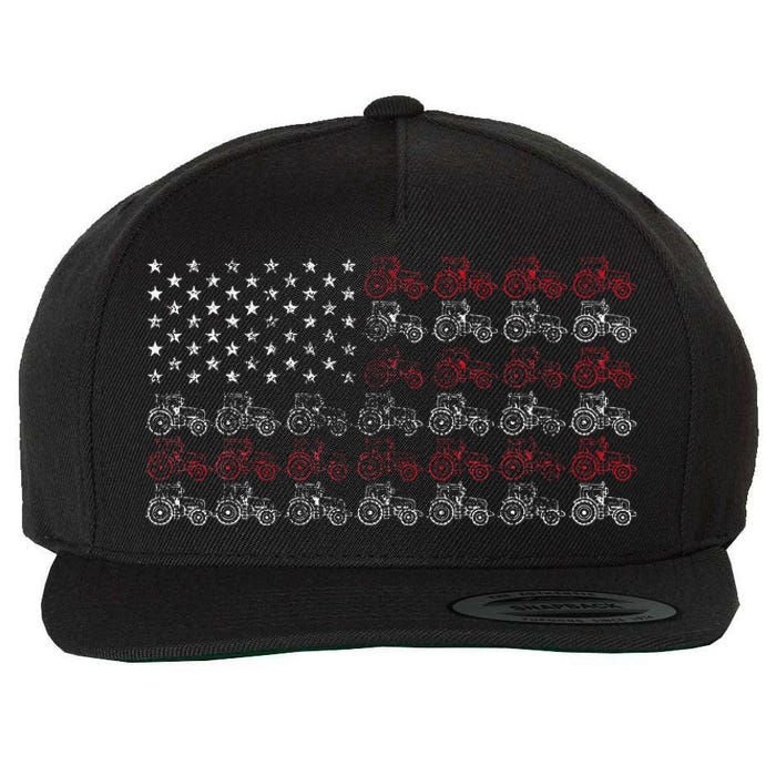 Tractor American Flag Farmer Wool Snapback Cap