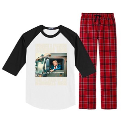 Trump AmericaS Favorite Garbage Man Trump In Trash Truck Raglan Sleeve Pajama Set