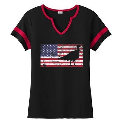 Turkey American Flag Usa Dad 4th Of July Thanksgiving Gift Ladies Halftime Notch Neck Tee