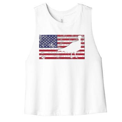 Turkey American Flag Usa Dad 4th Of July Thanksgiving Gift Women's Racerback Cropped Tank